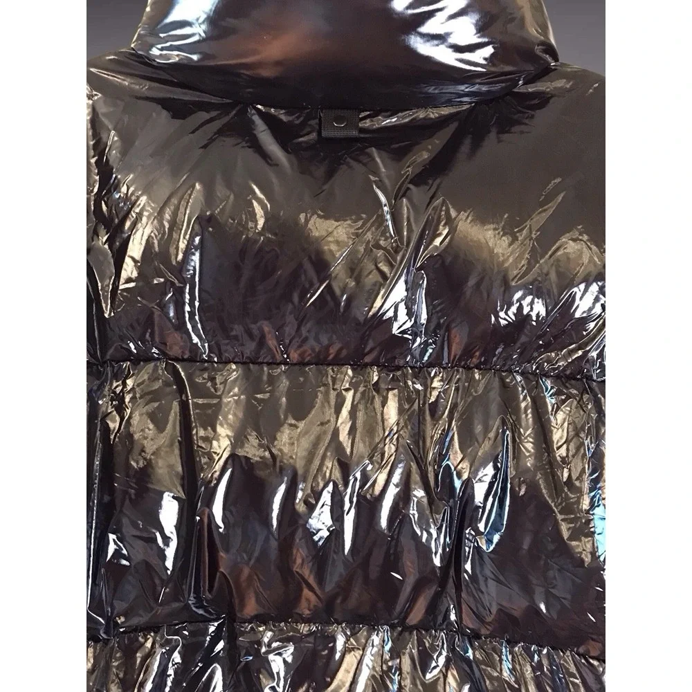 NWT Women BADGLEY MISCHKA‎ Roberta Coat Jacket Puffer Shiny Black  Vegan Down L
